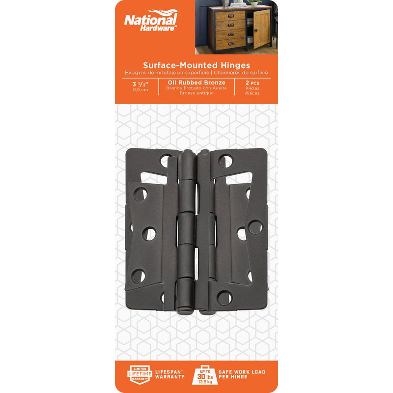 National 3-1/2 In. Oil Rubbed Bronze Surface-Mounted Door Hinge (2-Count)