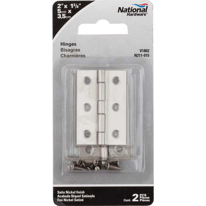 National 2 In. x 1-3/8 In. Satin Nickel Broad Hinge (2-Pack)