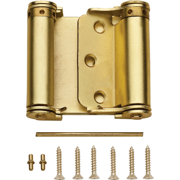 National 3 In. Satin Brass Double-Acting Spring Door Hinge