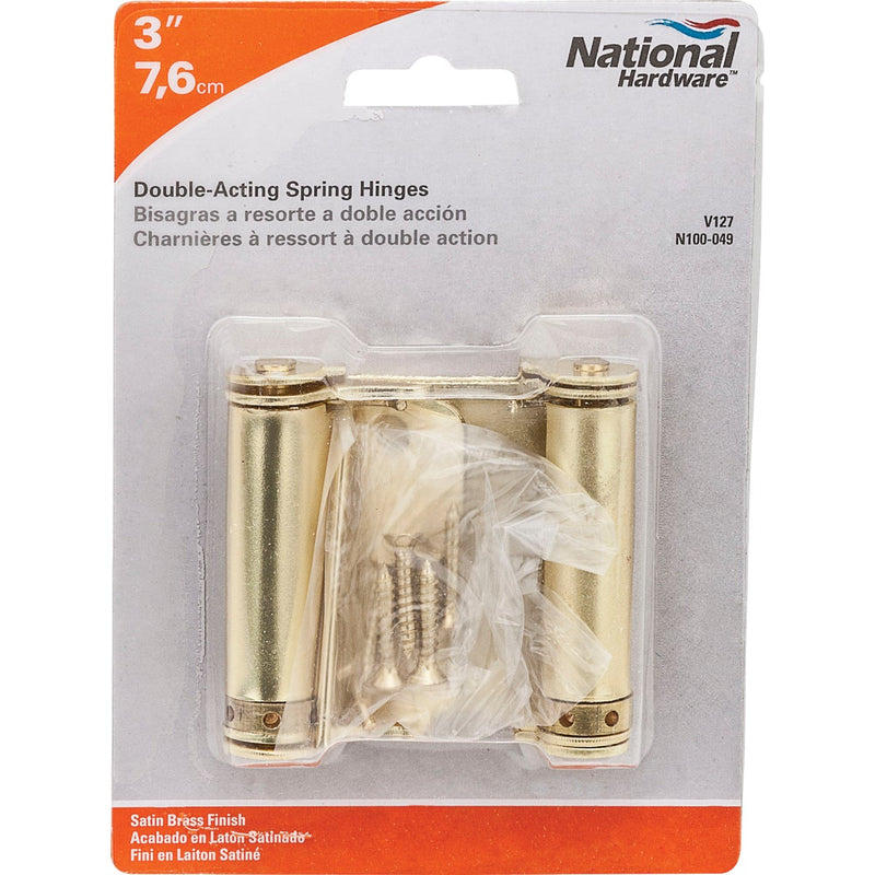 National 3 In. Satin Brass Double-Acting Spring Door Hinge