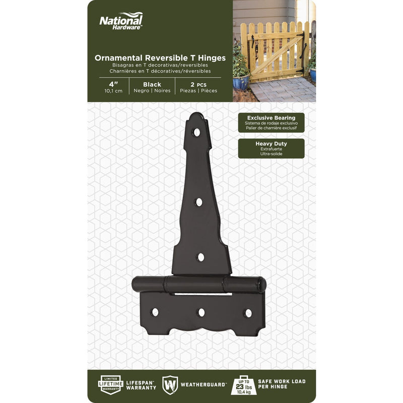 National 4 In. Black Ornamental Reversible T-Hinge