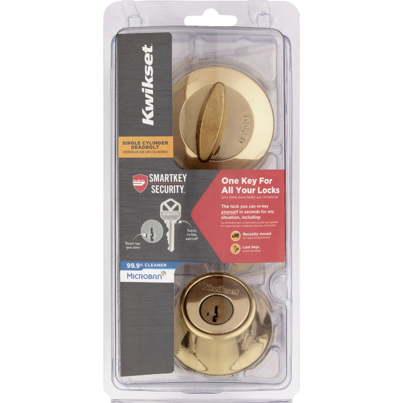 Kwikset 660 Single Cylinder Deadbolt with SmartKey, Polished Brass