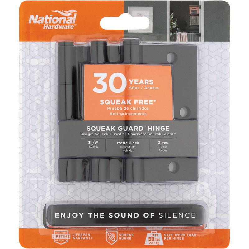 National Hardware Squeak Guard 3-1/2 In. Matte Black Hinge with Square Corner (3-Count)