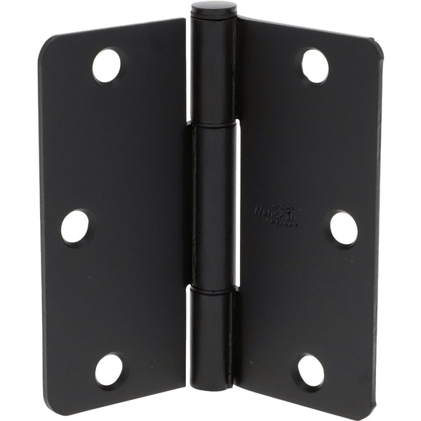 National Hardware Squeak Guard 3-1/2 In. Matte Black Hinge with 1/4 In. Radius (3-Count)