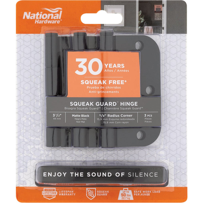 National Hardware Squeak Guard 3-1/2 In. Matte Black Hinge with 5/8 In. Radius (3-Count)