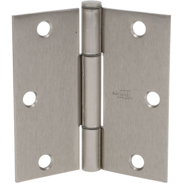 National Hardware Squeak Guard 3-1/2 In. Satin Nickel Hinge with Square Corner (3-Count)