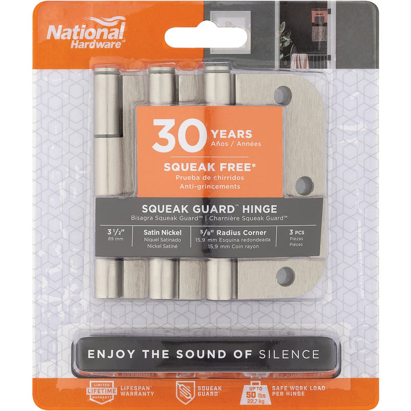 National Hardware Squeak Guard 3-1/2 In. Satin Nickel Hinge with 5/8 In. Radius (3-Count)