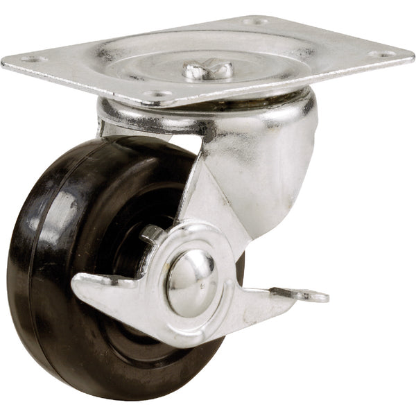 Shepherd 3 In. General-Duty Soft Rubber Swivel Plate Caster with Brake