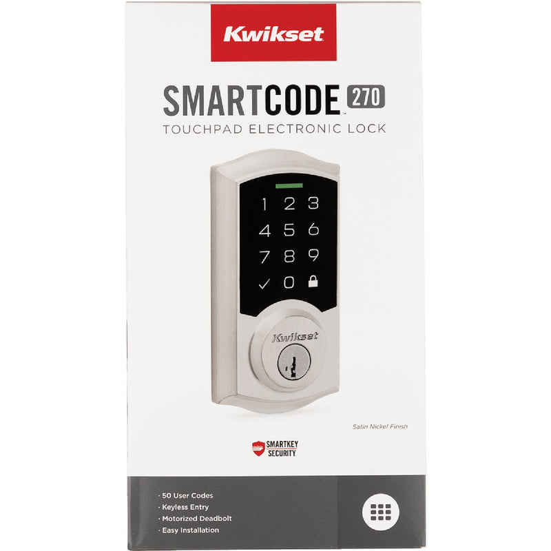 Kwikset SmartCode 270 Traditional Touchpad Electronic Deadbolt With SmartKey, Satin Nickel