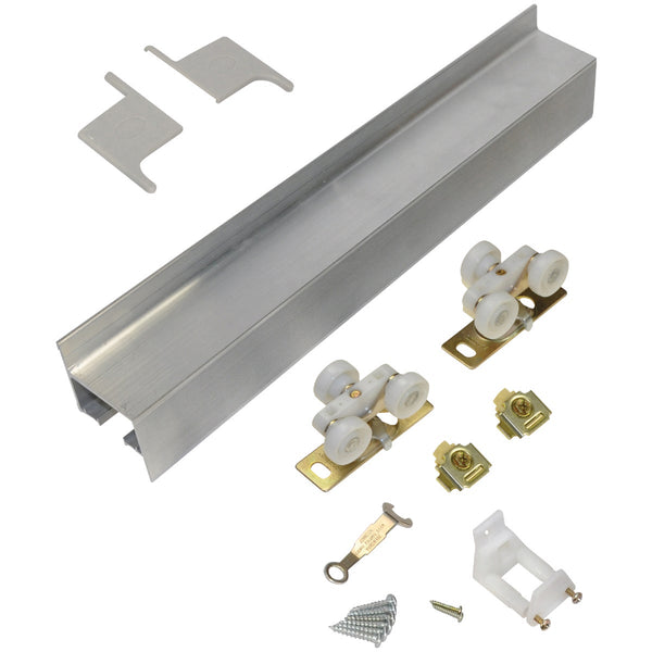 Johnson Hardware Mill Aluminum Steel Wall Mount Barn Door Hardware Kit