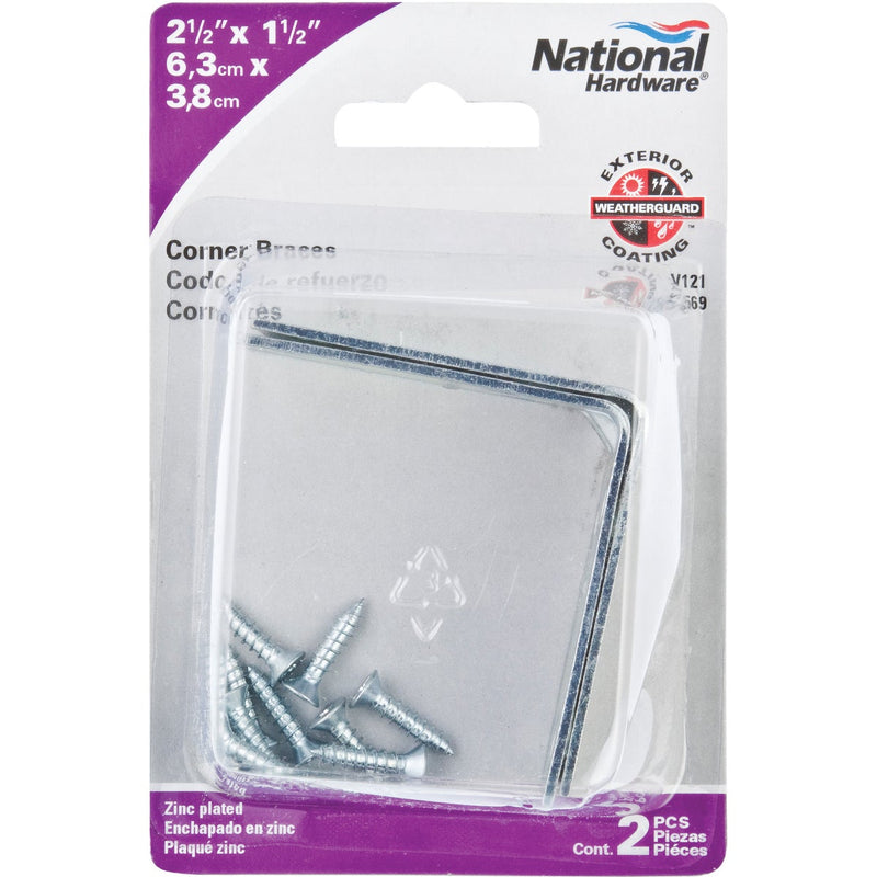 National Catalog V121 2-1/2 In. x 1-1/2 In. Double Wide Zinc Corner Brace (2-Count)