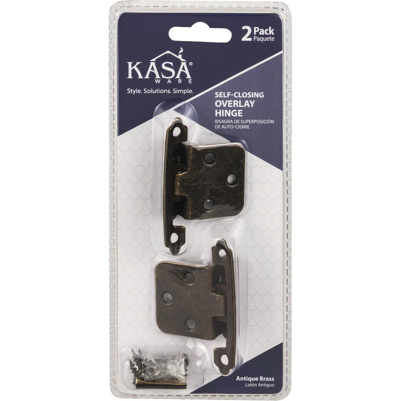 KasaWare Antique Brass Self-Closing Overlay Hinge (2-Pack)