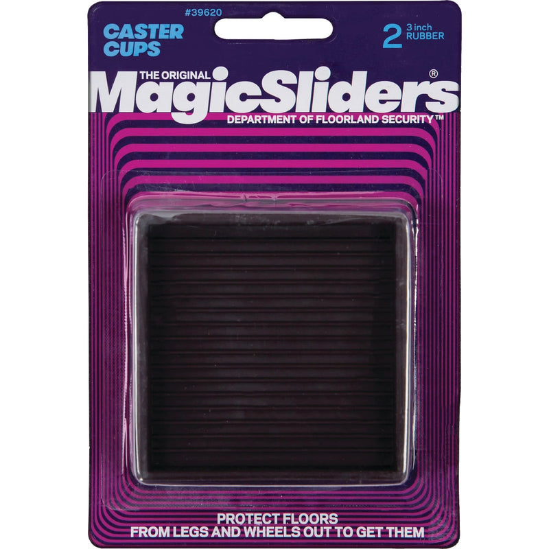 Magic Sliders 3 In. Square Rubber Non-Skid Furniture Leg Cup (2-Pack)