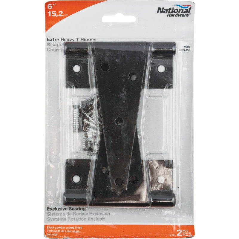 National 6 In. Black Heavy-Duty Tee Hinge (2-Pack)