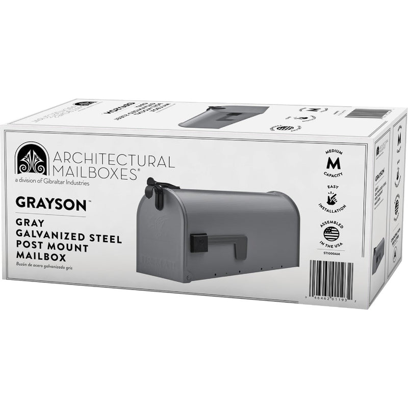 Gibraltar Grayson T1 Gray Steel Rural Post Mount Mailbox