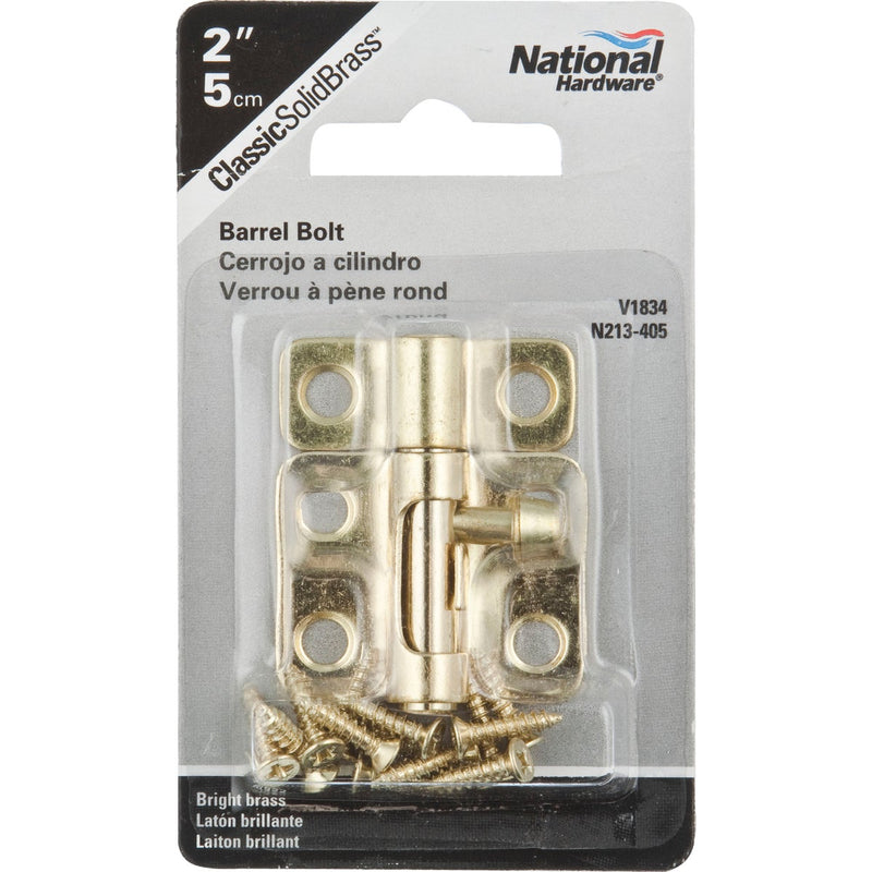 National 2 In. Solid Brass Door Barrel Bolt