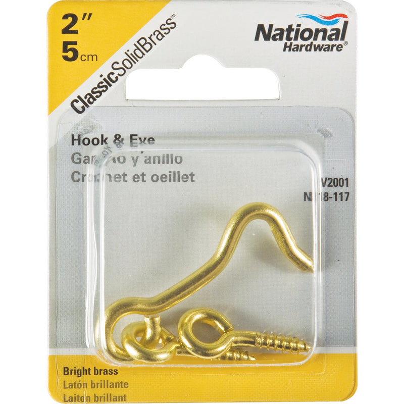 National Solid Brass 2 In. Hook & Eye Bolt