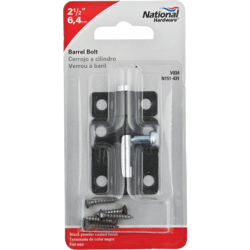 National 2-1/2 In. Black Steel Door Barrel Bolt