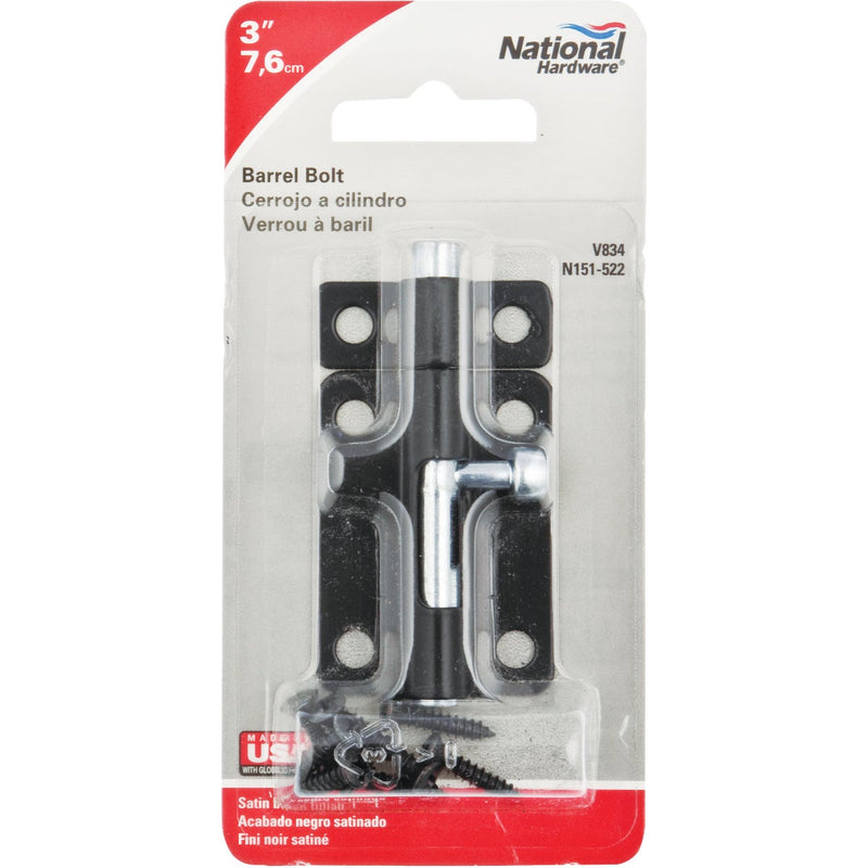 National 3 In. Black Steel Door Barrel Bolt