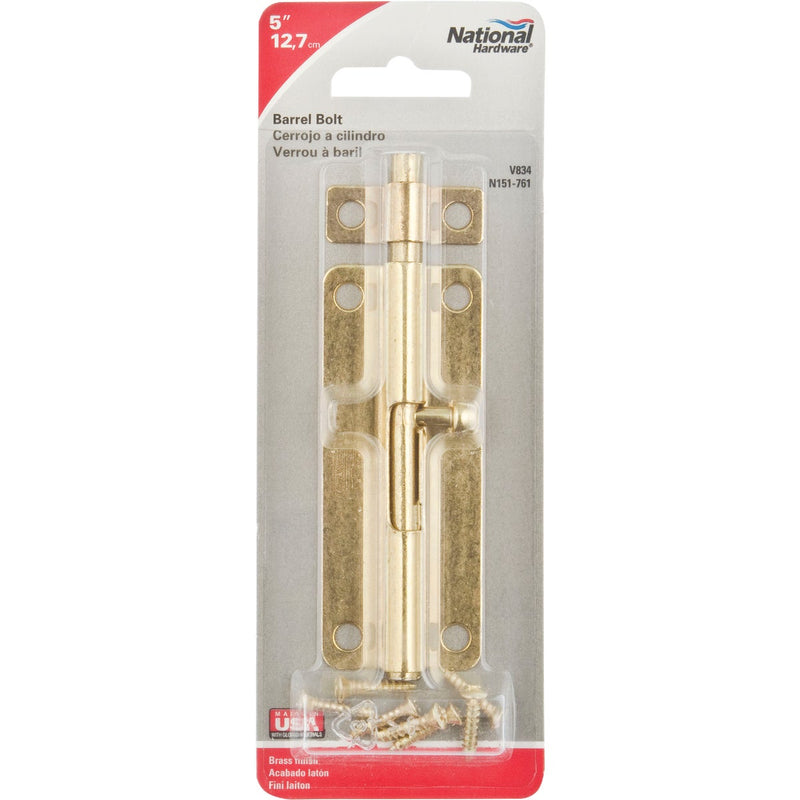 National 5 In. Brass Steel Door Barrel Bolt