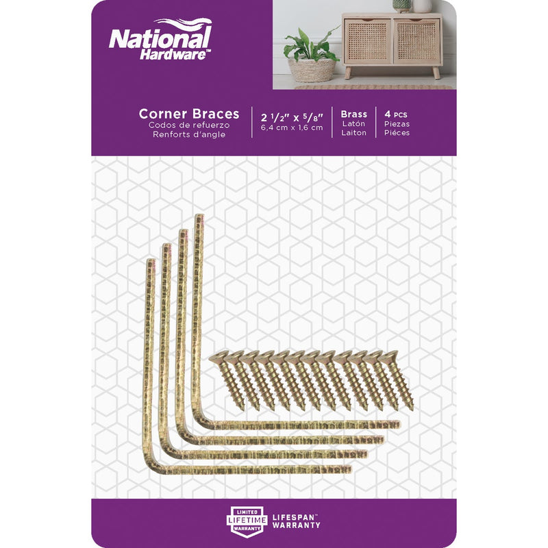 National Catalog V115 2-1/2 In. x 5/8 In. Brass Steel Corner Brace (4-Count)