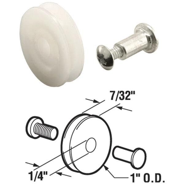 Prime-Line 1 In. x 7/32 In. Nylon Screen Door Roller Assembly with Axle & Bolt (2-Count)