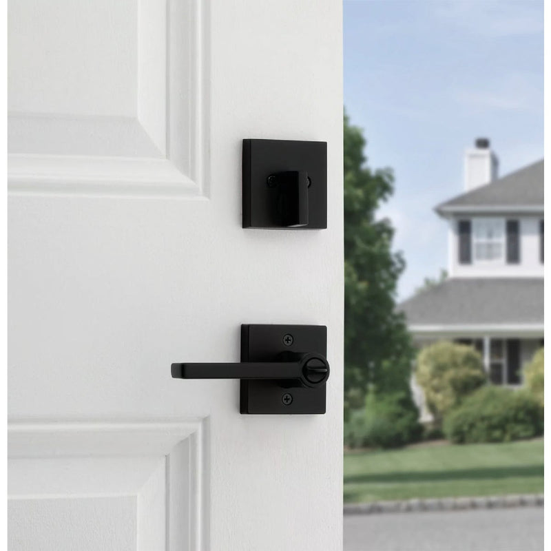 Kwikset Halifax Matte Black Deadbolt and Door Lever Combo With SmartKey