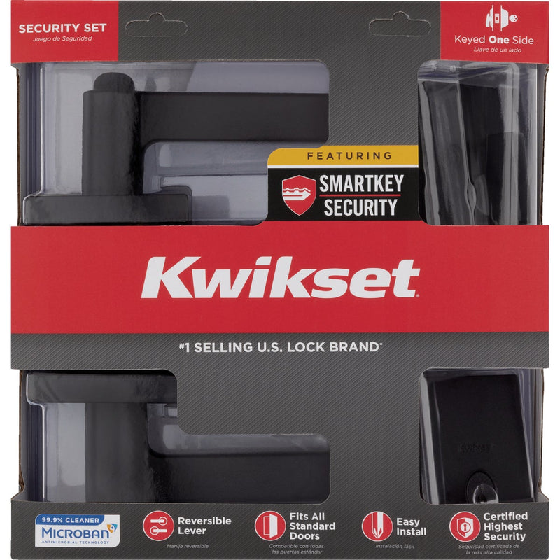 Kwikset Halifax Matte Black Deadbolt and Door Lever Combo With SmartKey