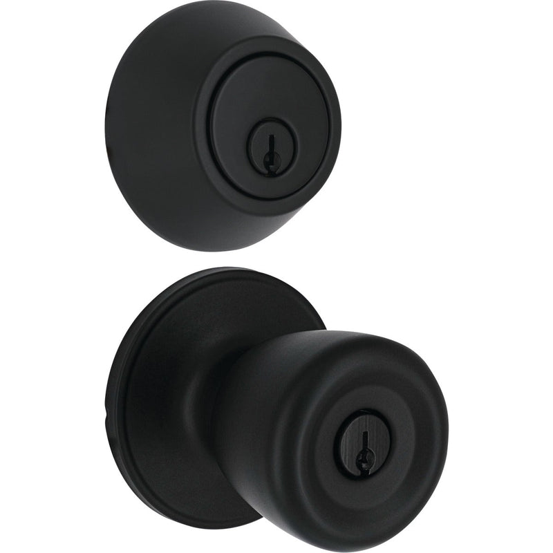 Steel Pro Matte Black Tulip 1-Cylinder Deadbolt & Door Knob Entry Combo