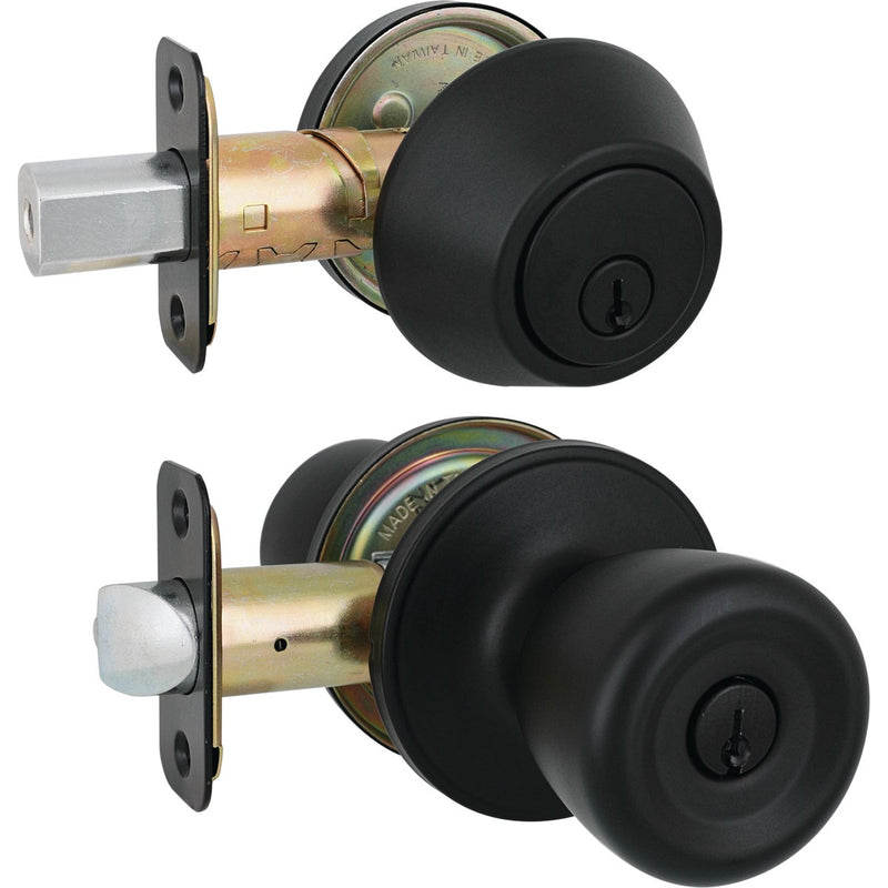 Steel Pro Matte Black Tulip 1-Cylinder Deadbolt & Door Knob Entry Combo