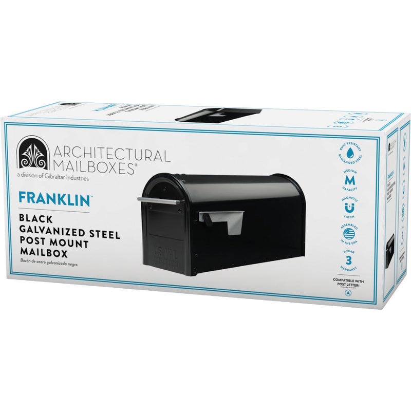 Gibraltar Franklin Black Steel Rural Post Mount Mailbox