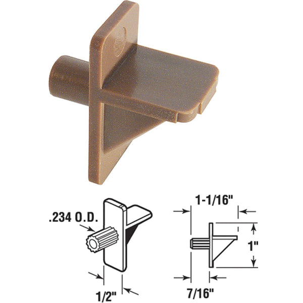 Prime-Line 1/4 In. Brown Styrene Shelf Support (8 Count)