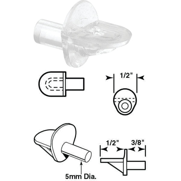 Prime-Line 1/4 In. Dia. x 13/16 In. L. Clear Butyrate Shelf Support (8 Count)