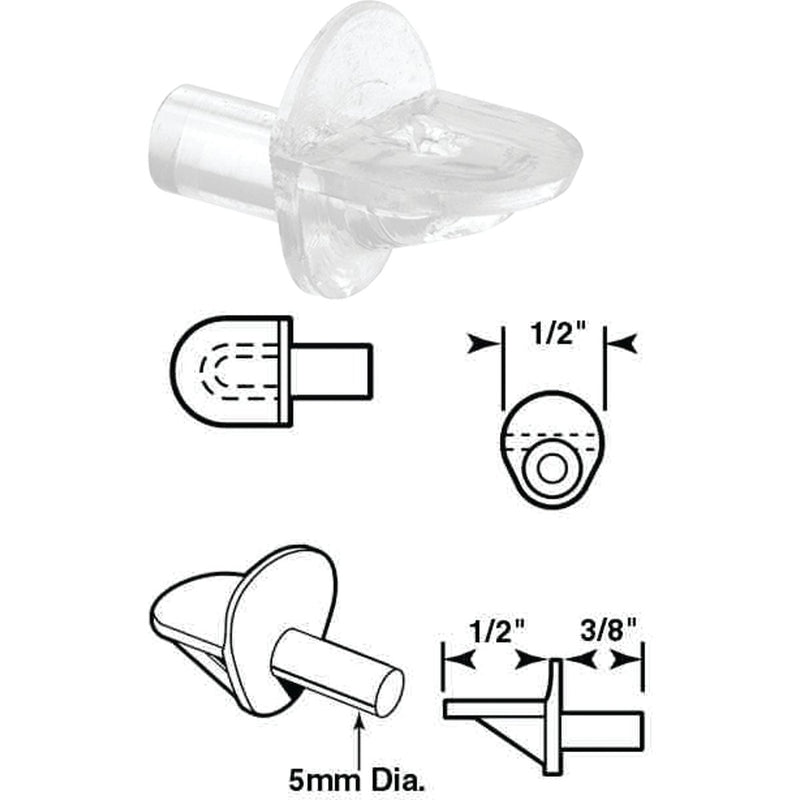 Prime-Line 1/4 In. Dia. x 13/16 In. L. Clear Butyrate Shelf Support (8 Count)