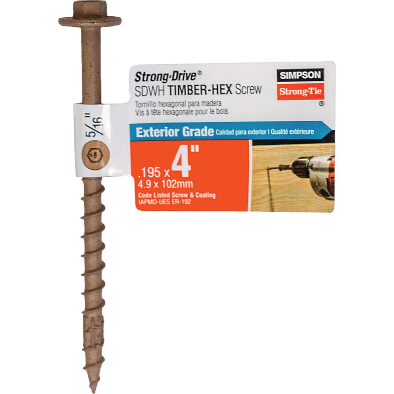 Simpson Strong-Tie Strong-Drive SDWH Timber-Hex 0.195 In. x 4 In. 5/16 Hex DB Coating Screw