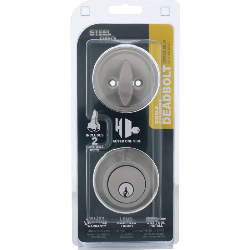 Steel Pro Brushed Nickel Single Cylinder Deadbolt