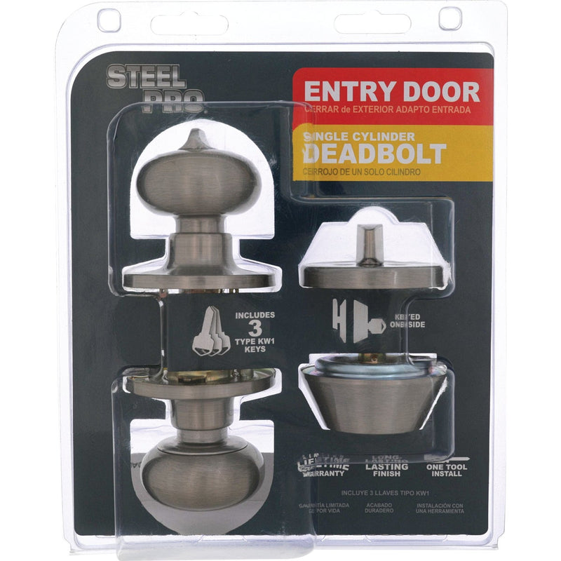 Steel Pro Brushed Nickel Deadbolt and Door Knob Combo