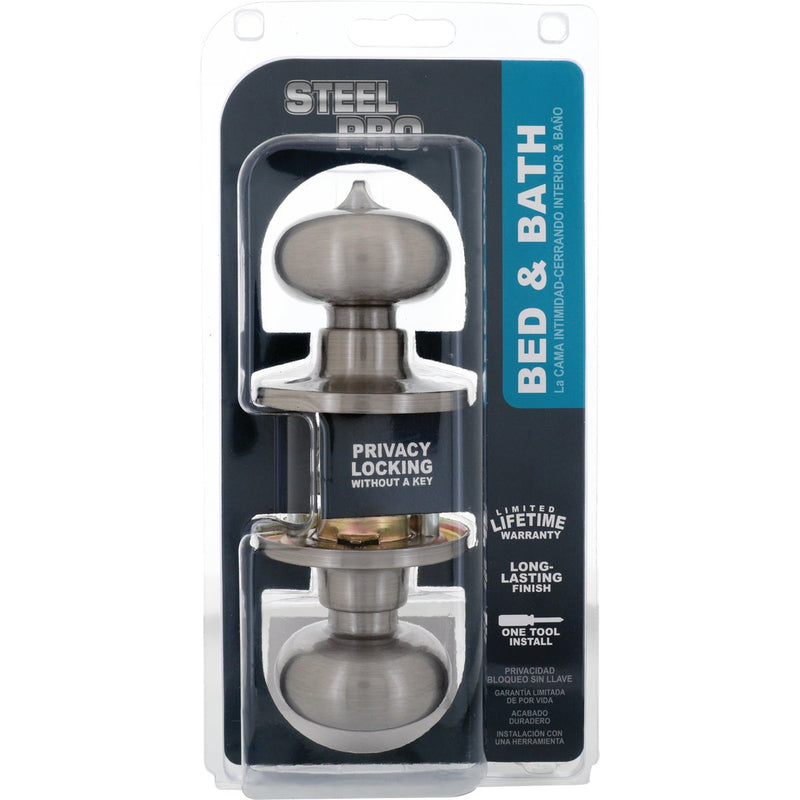 Steel Pro Brushed Nickel Bed & Bath Door Knob