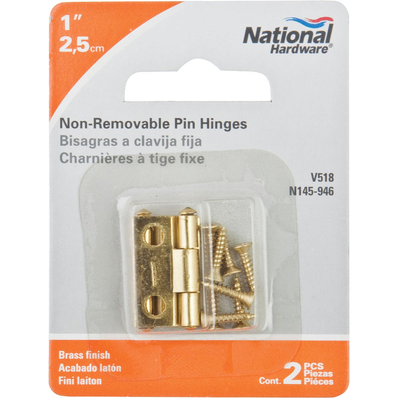 National 1 In. Brass Tight-Pin Narrow Hinge (2 Count)