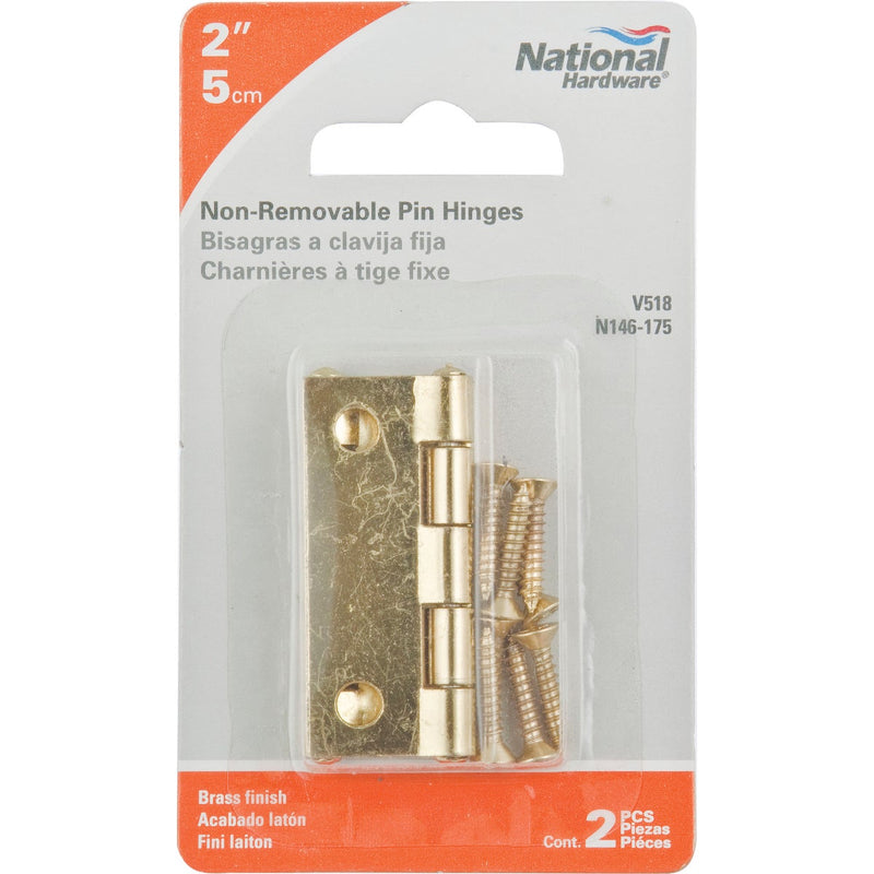 National 2 In. Brass Tight-Pin Narrow Hinge (2 Count)