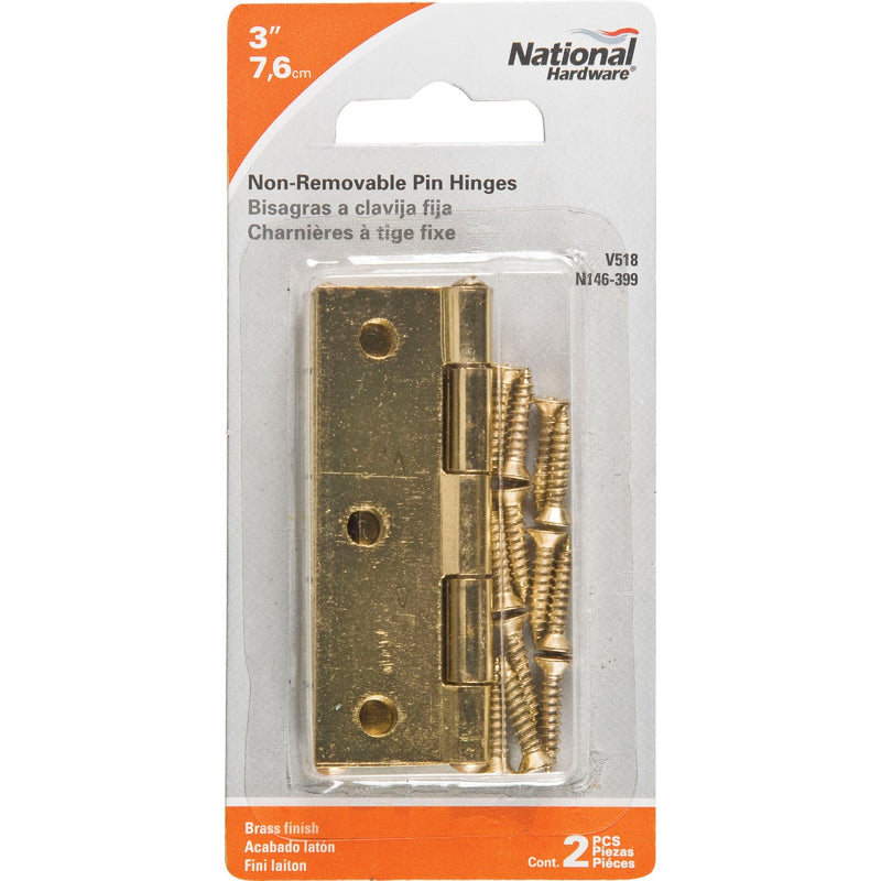 National 3 In. Brass Tight-Pin Narrow Hinge (2 Count)