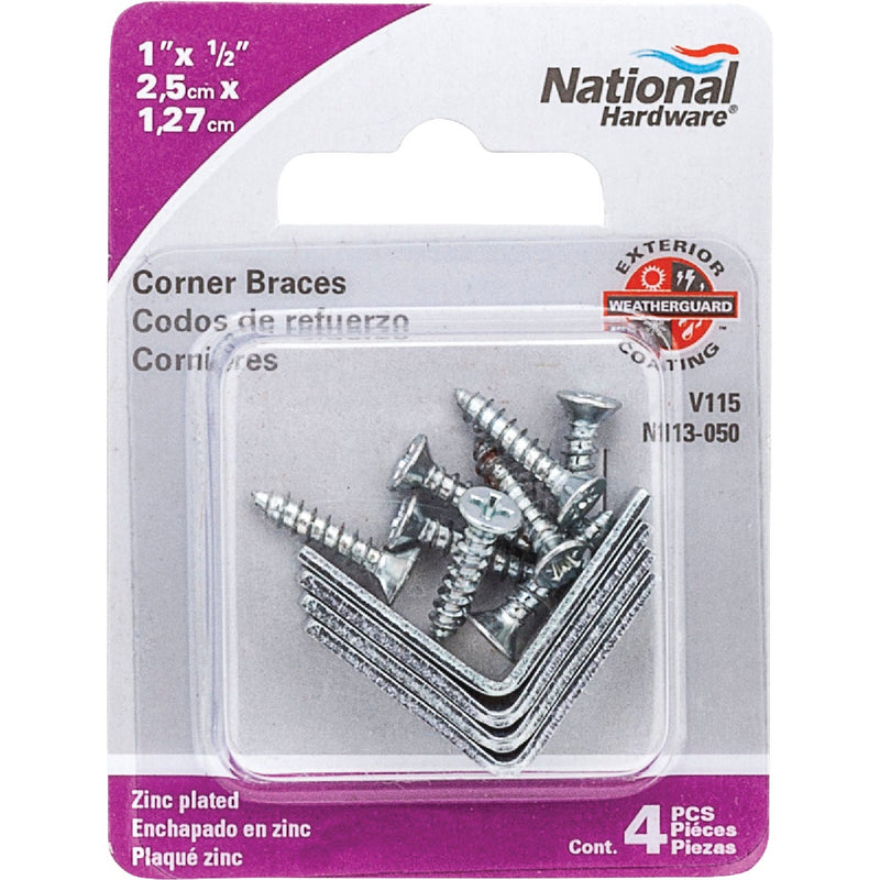 National Catalog V115 1 In. x 1/2 In. Zinc Steel Corner Brace (4-Count)