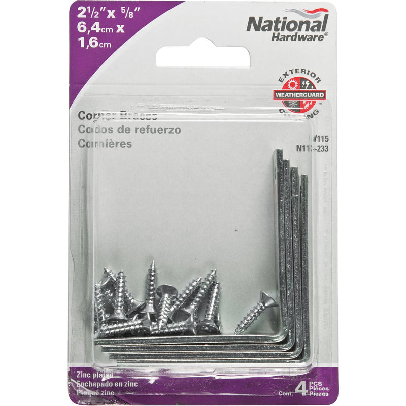 National Catalog V115 2-1/2 In. x 5/8 In. Zinc Steel Corner Brace (4-Count)