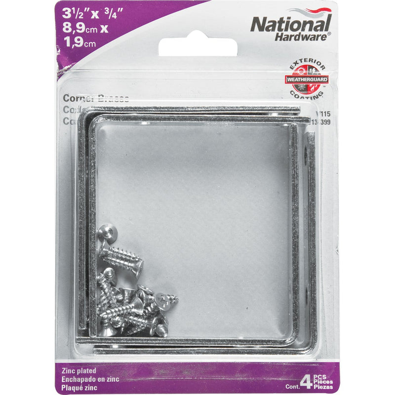 National Catalog V115 3-1/2 In. x 3/4 In. Zinc Steel Corner Brace (4-Count)