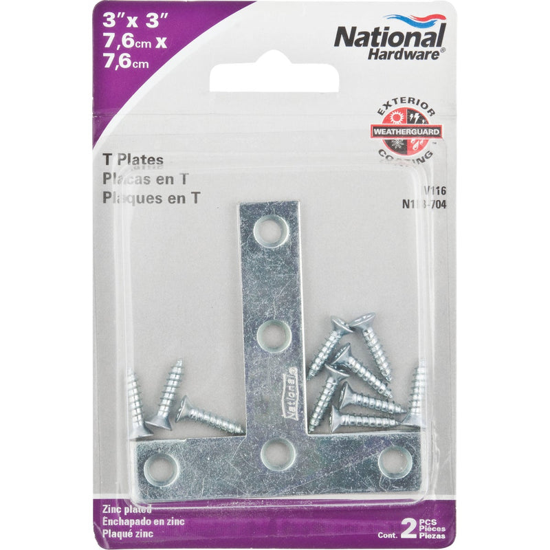 National 3 In. x 3 In. Zinc T-Plate (2-Pack)