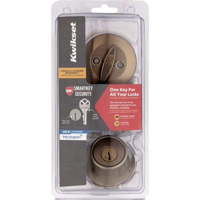 Kwikset 660 Single Cylinder Deadbolt with SmartKey, Polished Antique Brass