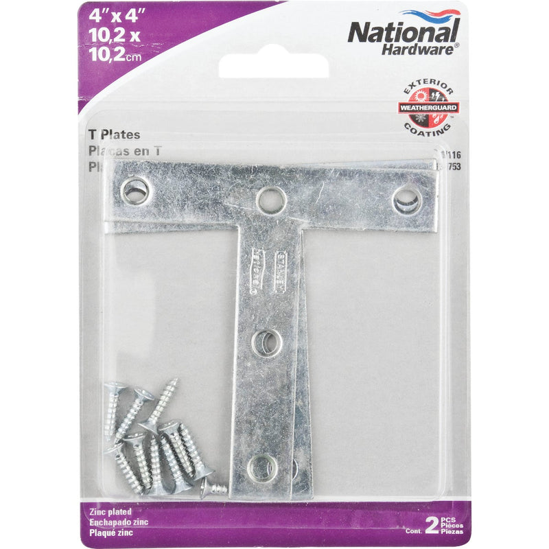 National 4 In. x 4 In. Zinc T-Plate (2-Pack)