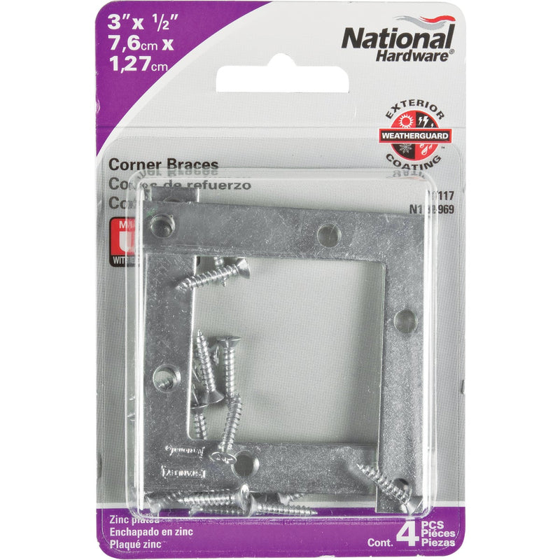 National Catalog 117 3 In. x 1/2 In. Zinc Flat Corner Iron (4-Count)