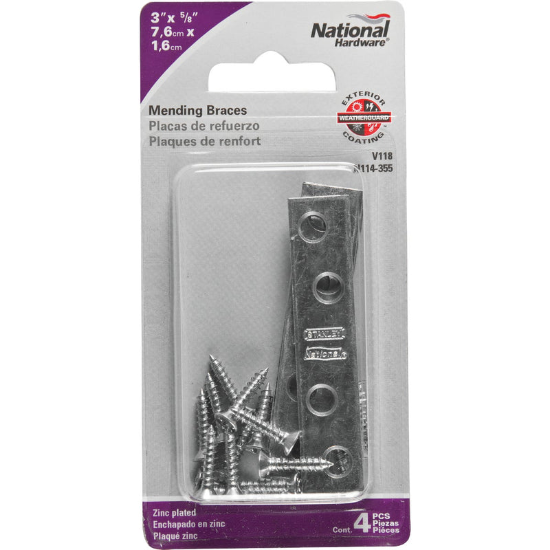 National Catalog 118 3 In. x 5/8 In. Zinc Steel Mending Brace (4-Count)