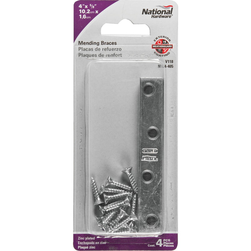 National Catalog 118 4 In. x 5/8 In. Zinc Steel Mending Brace (4-Count)